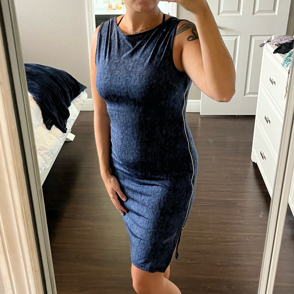 Denim Style Dress w/ Zipper on Side
